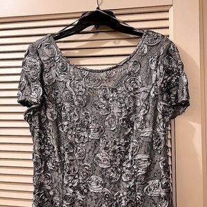 Silver lace and sequin gown